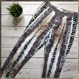 DIANE VON FURSTENBERG Atlas Snake Print Silk/Linen Brown Tan Loose Pants, 6